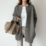 Elegant Long Buttoned Cardigan for Women – Comfortable Sweater with Round Neck