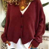Women's Knitted Cardigan with Buttons, V-Neck, Soft and Elegant