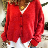 Women's Knitted Buttoned Cardigan with Soft Elegant V-Neck