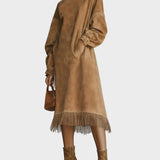 Suede Dress with Roll Neck and Fringes (Suede Version)