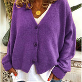 Women's Knitted Cardigan with Buttons, V-Neck, Soft and Elegant