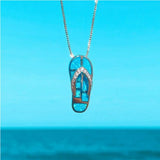 Silver Flip Flop Pendant Necklace with Blue Opal