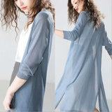 Lightweight Open Long Cardigan for Women with 3/4 Sleeves