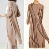 Lightweight Open Long Cardigan for Women with 3/4 Sleeves