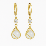 Gold Drop Earrings with White Opal