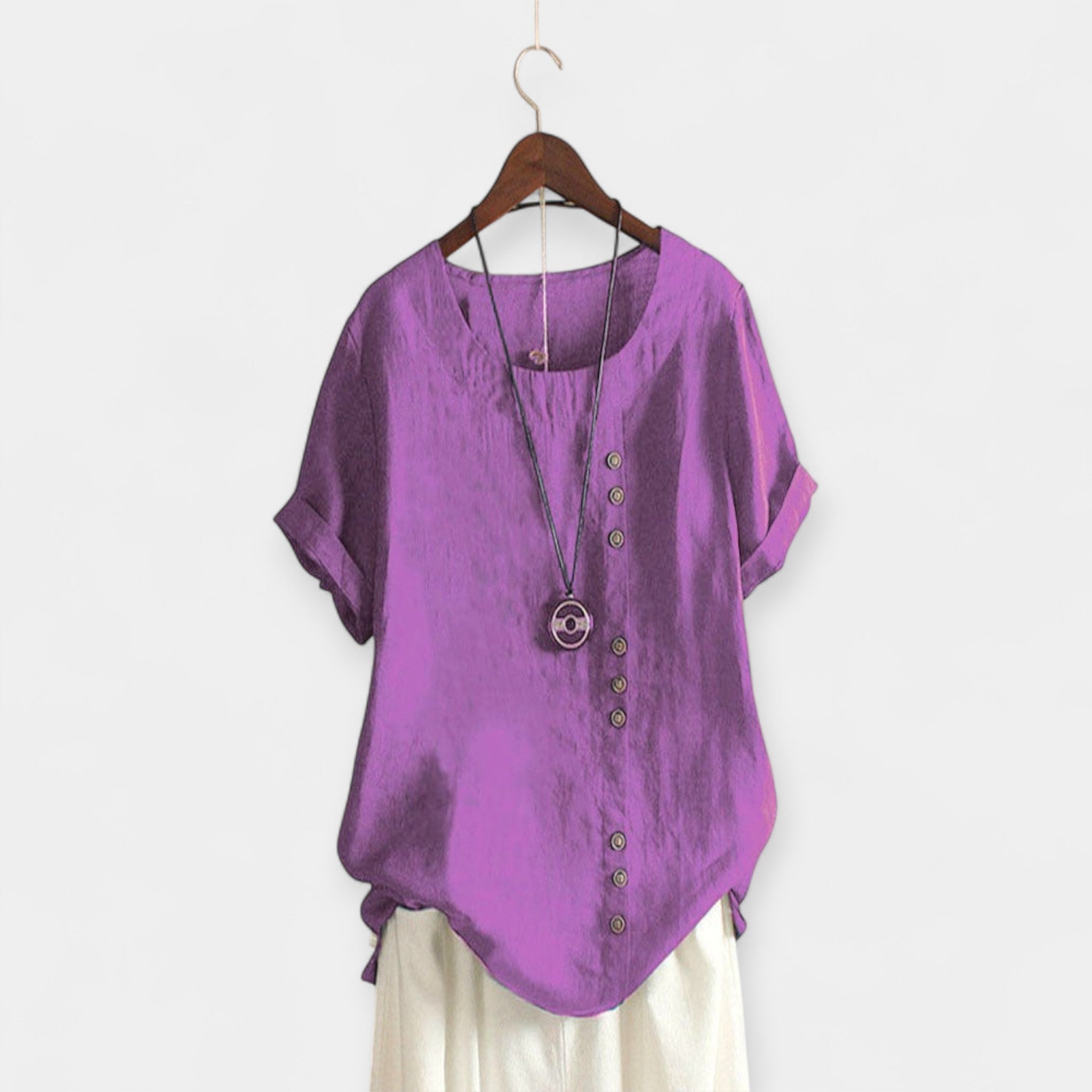 Sand | Button and Short Sleeved Blouse