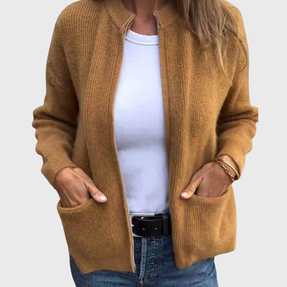 Women's Cardigan with Zip and Hood in Soft Knit - Comfortable and Casual