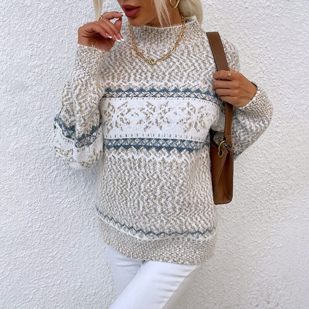 Vintage turtleneck sweater with snowflakes for women – Comfortable knit