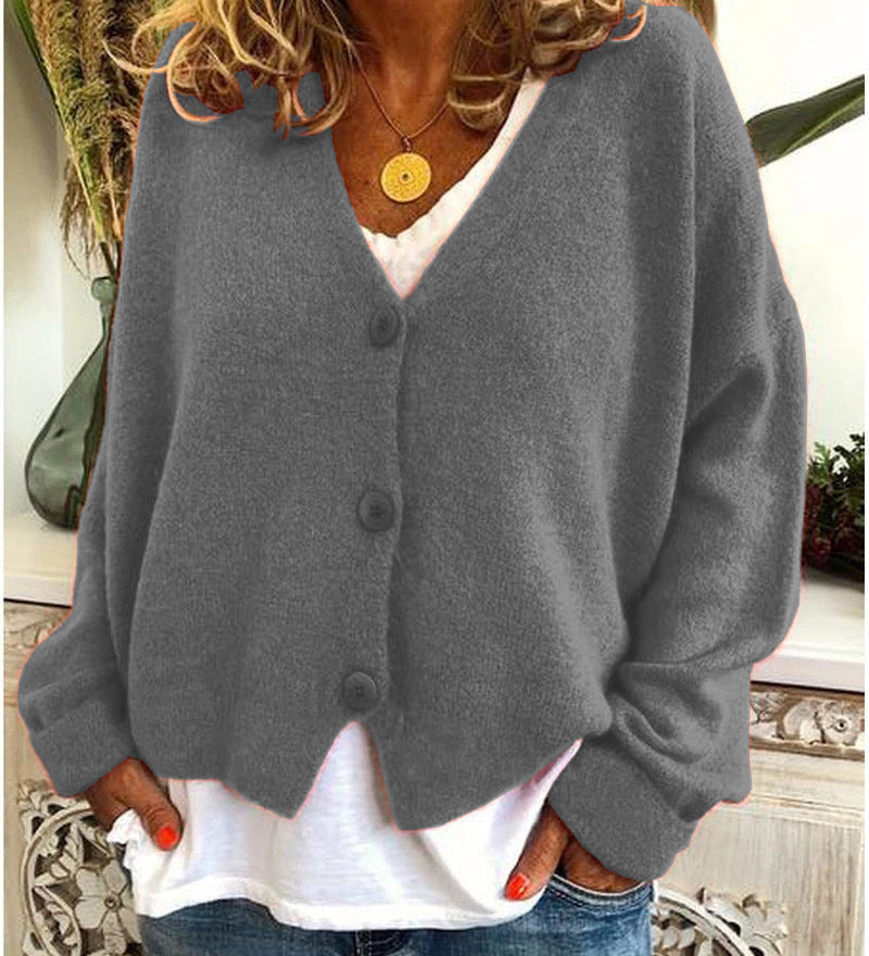 Women's Knitted Cardigan with Buttons, V-Neck, Soft and Elegant