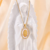 Gold Oval Virgin Pendant Necklace