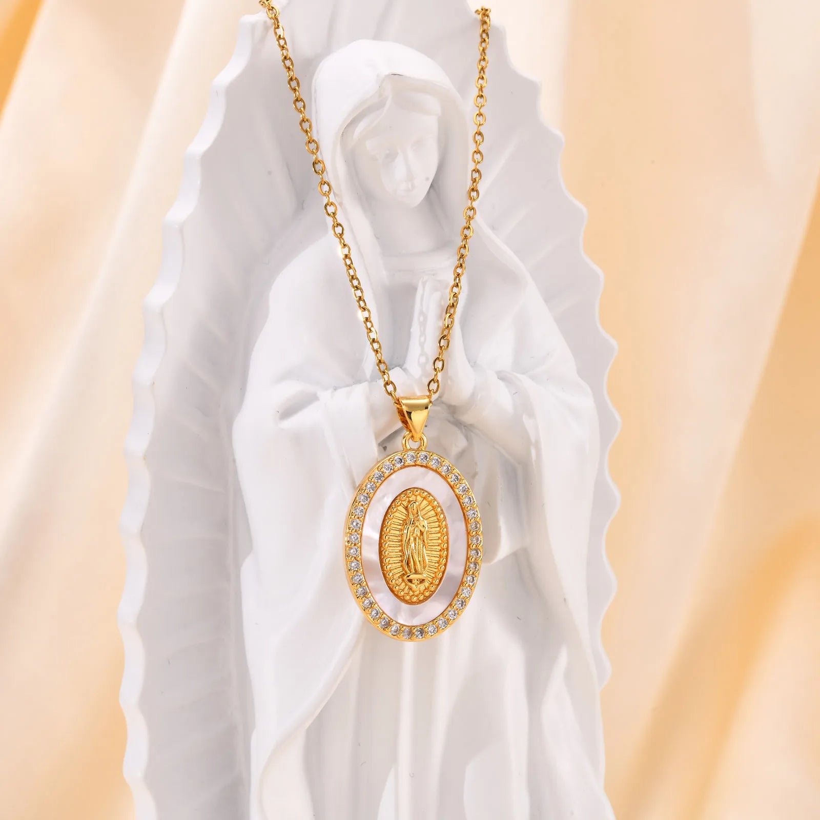 Gold Oval Virgin Pendant Necklace