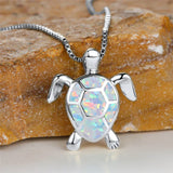 Vintage Green Fire Opal Turtle Pendant Necklace