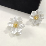 Chic White Acrylic Button Earrings