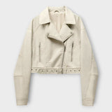 Riin | Stylish short leather jacket with belt and elegant appearance