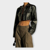 Anu | Short Leather Jacket with Pockets