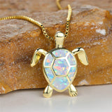 Vintage Green Fire Opal Turtle Pendant Necklace