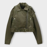 Riin | Stylish short leather jacket with belt and elegant appearance