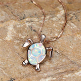 Vintage Green Fire Opal Turtle Pendant Necklace