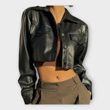 Anu | Short Leather Jacket with Pockets