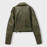 Riin | Stylish short leather jacket with belt and elegant appearance