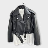 Riin | Stylish short leather jacket with belt and elegant appearance