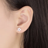 Flower-shaped button earrings with zirconia