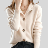 Women's Wool Blend Cardigan – Soft Knit with V-Neck and Front Buttons