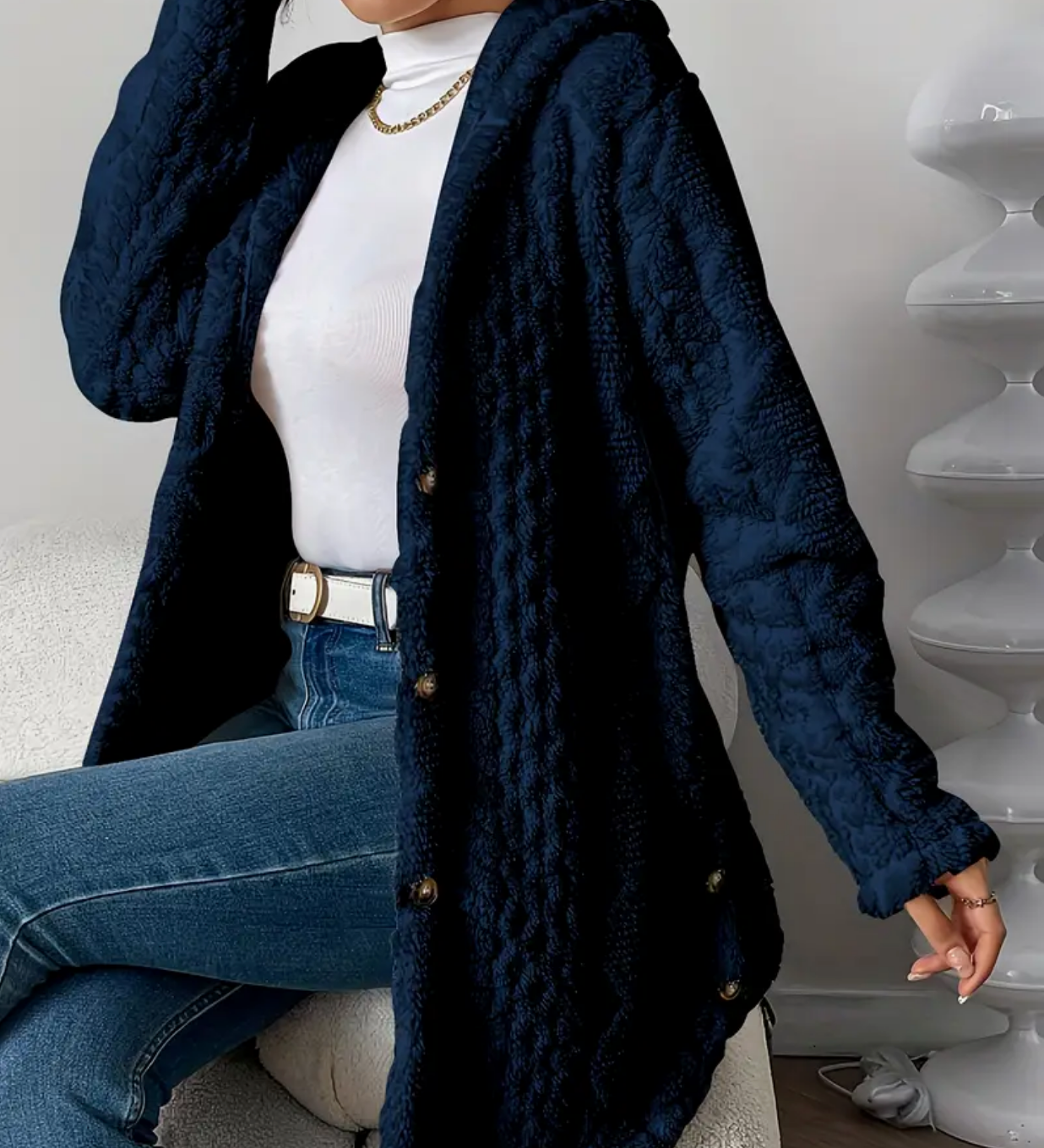 Women's Hooded Sweater in Twisted Knit – Soft and Comfortable with Long Sleeves