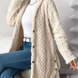 Women's Cable Knit Hooded Cardigan – Soft and Comfortable Long Sleeves