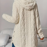 Women's Cable Knit Hooded Cardigan – Soft and Comfortable Long Sleeves