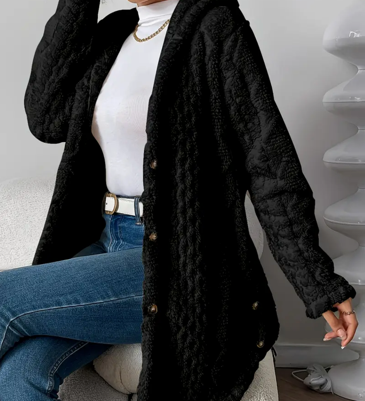Women's Cable Knit Hooded Cardigan – Soft and Comfortable Long Sleeves