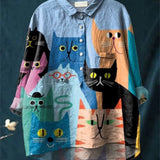 Elara | Artistic Cats and Dogs Print Women's Everyday Blouse