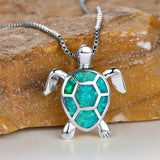 Vintage Green Fire Opal Turtle Pendant in Gold