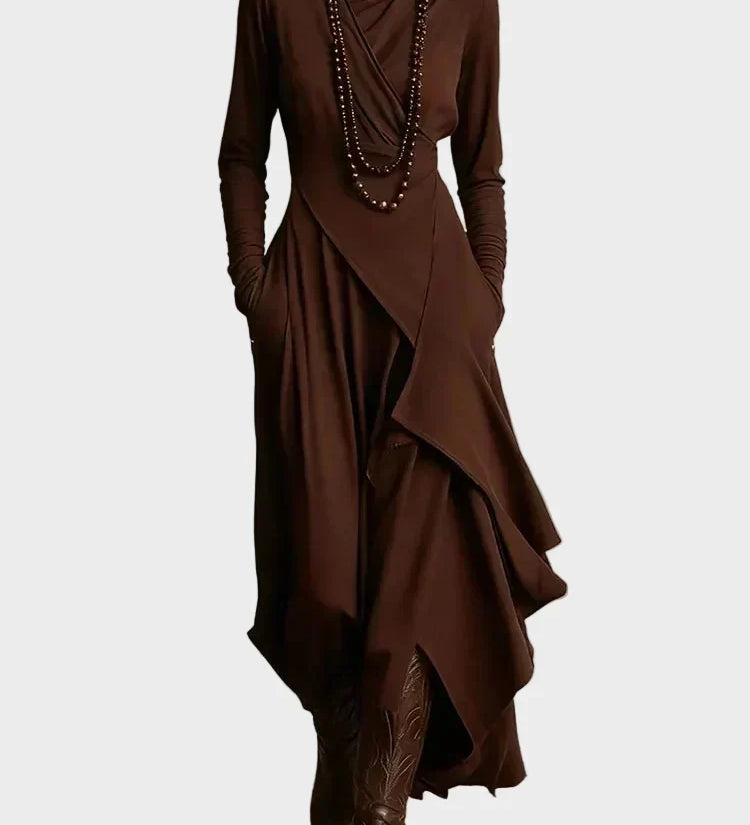 Teresa - Asymmetrical Maxi Dress in Knit with Roll Neck