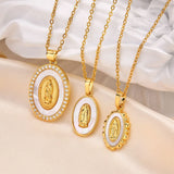 Gold Oval Virgin Pendant Necklace