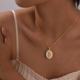 Gold Oval Virgin Pendant Necklace