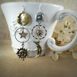 Drop Earrings with Sun and Moon Pendant