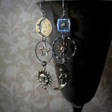 Dangling Earrings with Sun and Moon Pendant
