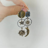 Dangle Earrings with Sun and Moon Pendant