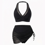 Marella™ – High-Waisted Mesh Bikini Set with Ruffled Skirt