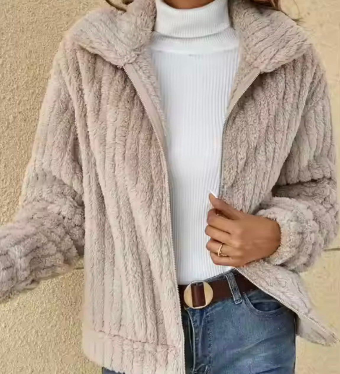 Women's Winter Vest with Zipper and Long Sleeves in Ribbed Fleece