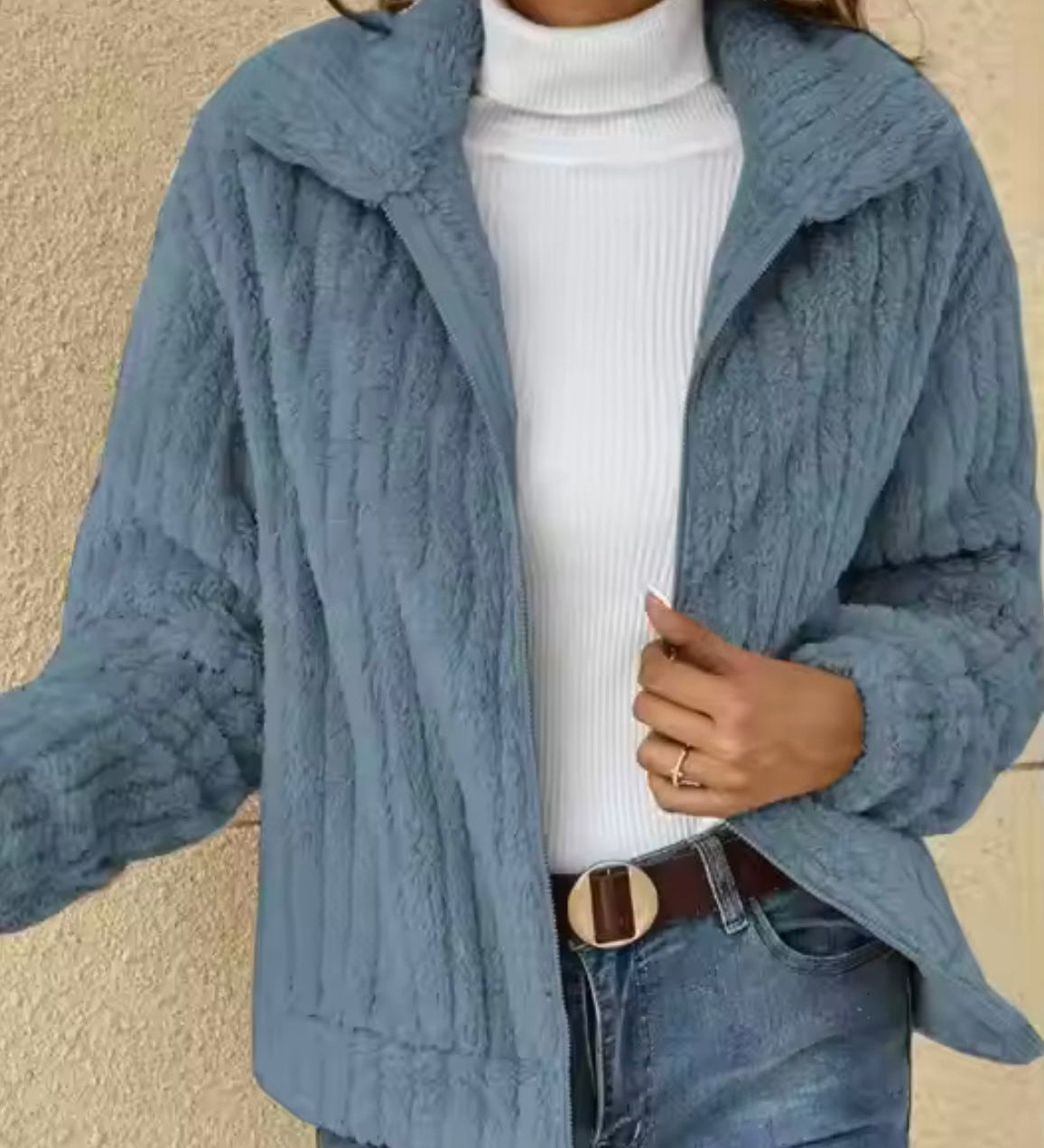 Women's Winter Vest with Zipper and Long Sleeves in Ribbed Fleece
