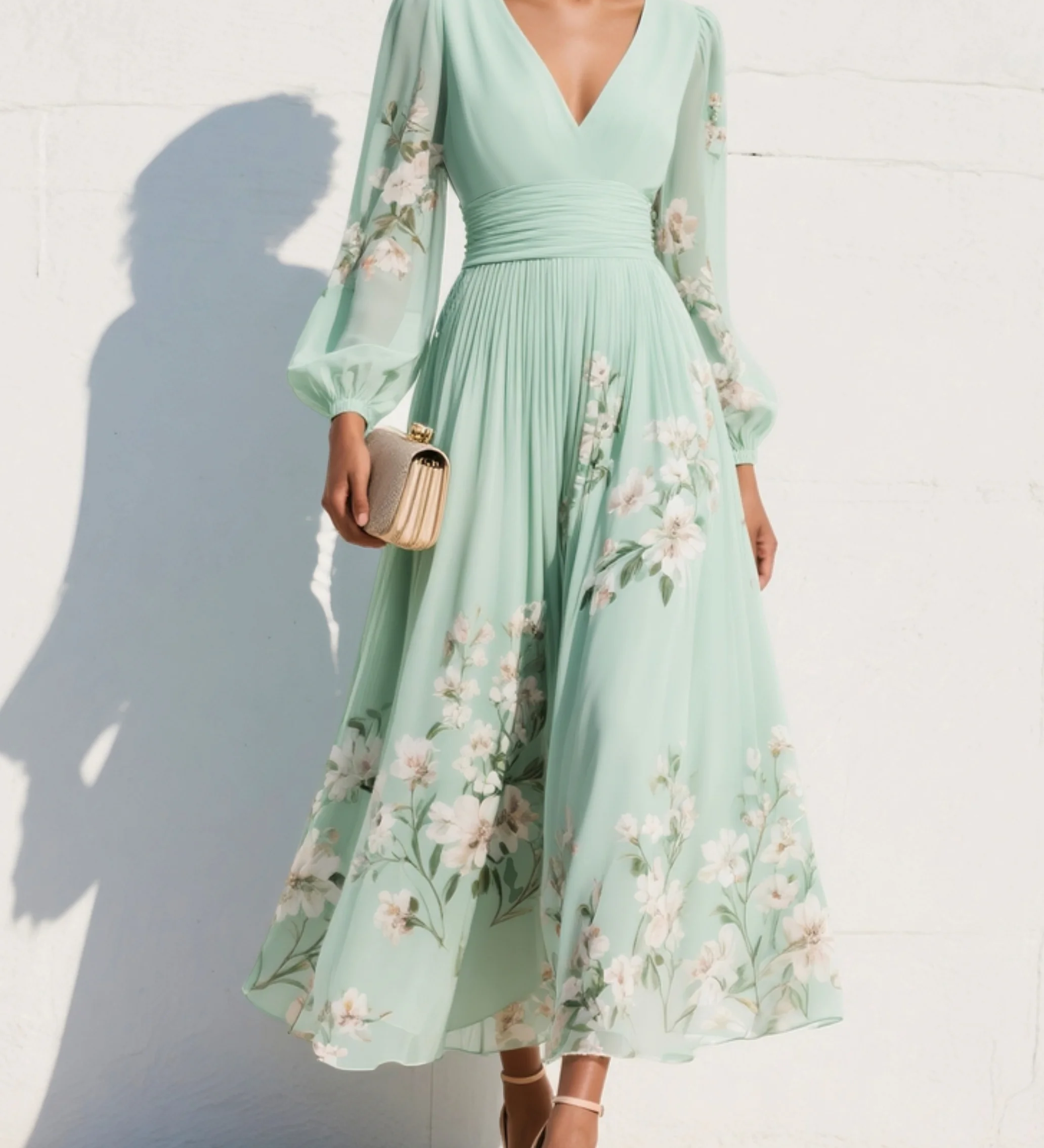Cisella | Light Green Floral Midi Dress