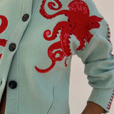 Women's Knitted Octopus Pattern Cardigan – Soft and Original Casual Style