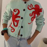 Women's Knitted Octopus Pattern Cardigan – Soft and Original Casual Style
