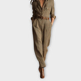 Keira | Checkered Jumpsuit with Belt and Tailored Cut