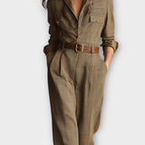 Keira | Checkered Jumpsuit with Belt and Tailored Cut