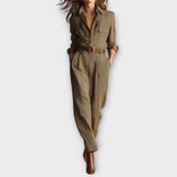 Keira | Checkered Jumpsuit with Belt and Tailored Cut