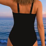 Mercedes™ | Luxury swimsuit with crossover neckline and multicoloured print