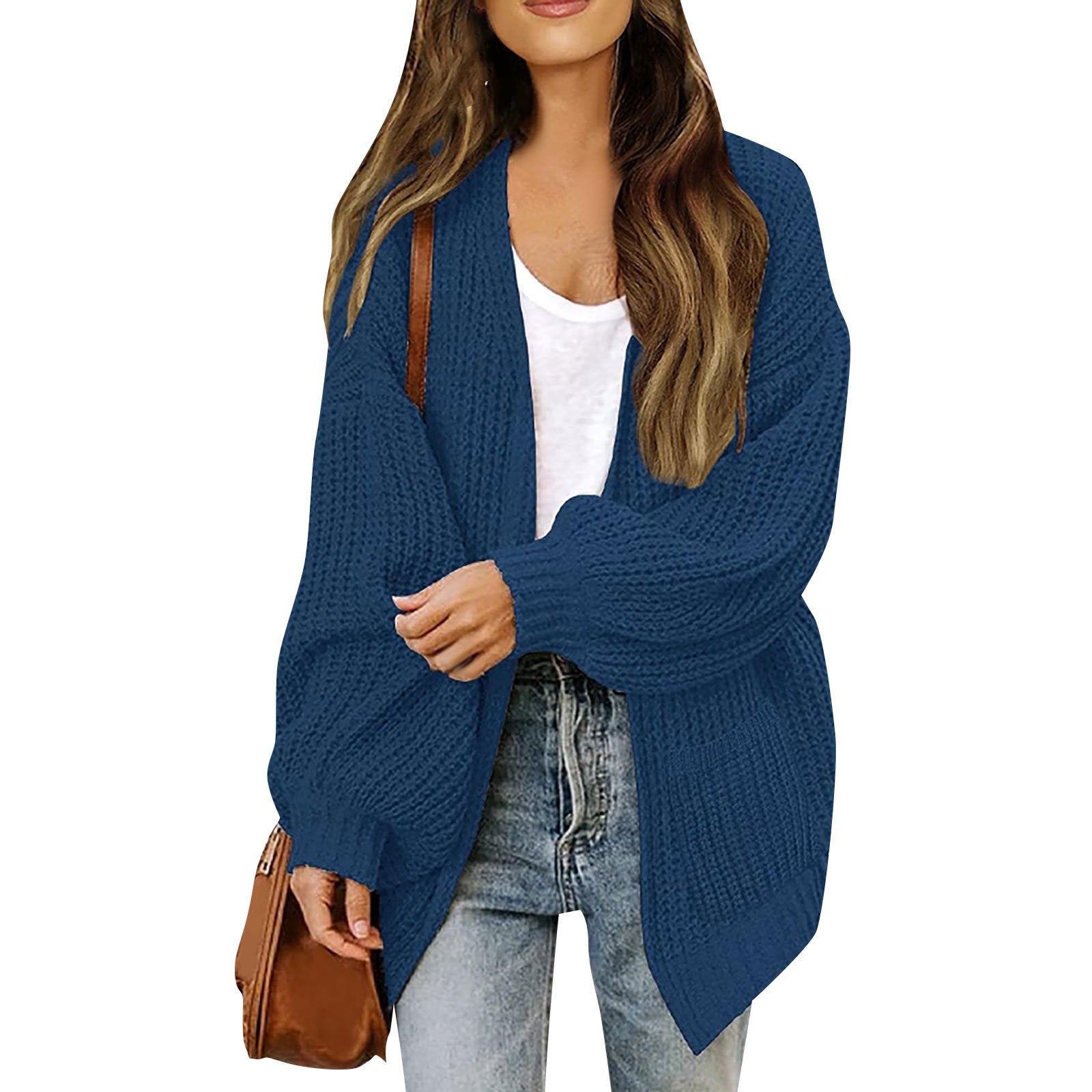 Women's chunky knit coatigan – Comfortable oversized style with lantern sleeves